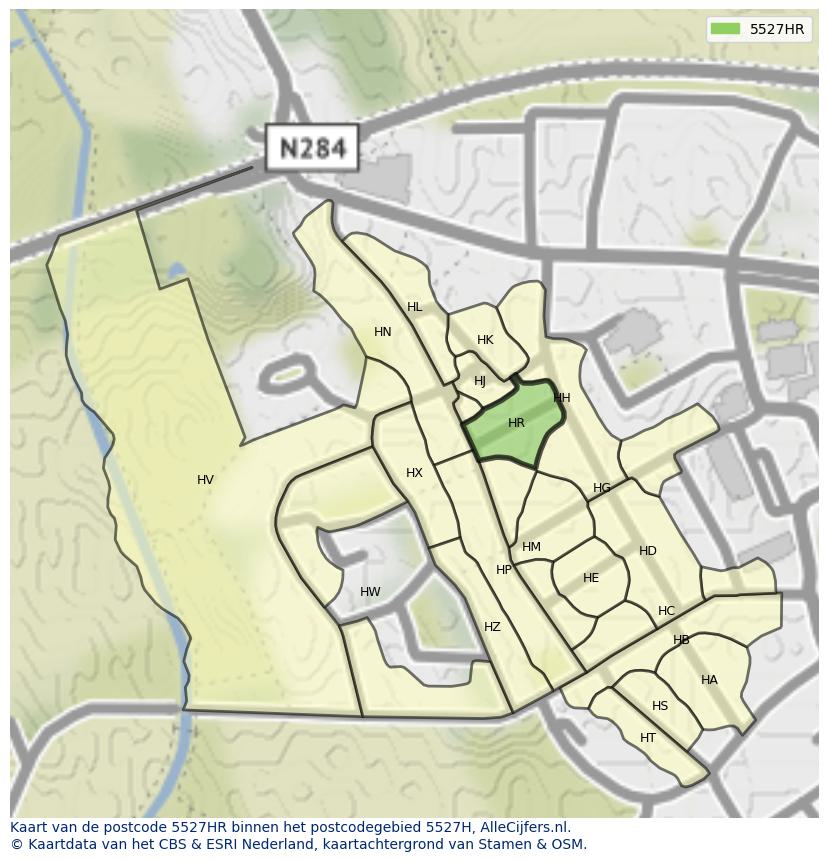 Afbeelding van het postcodegebied 5527 HR op de kaart.