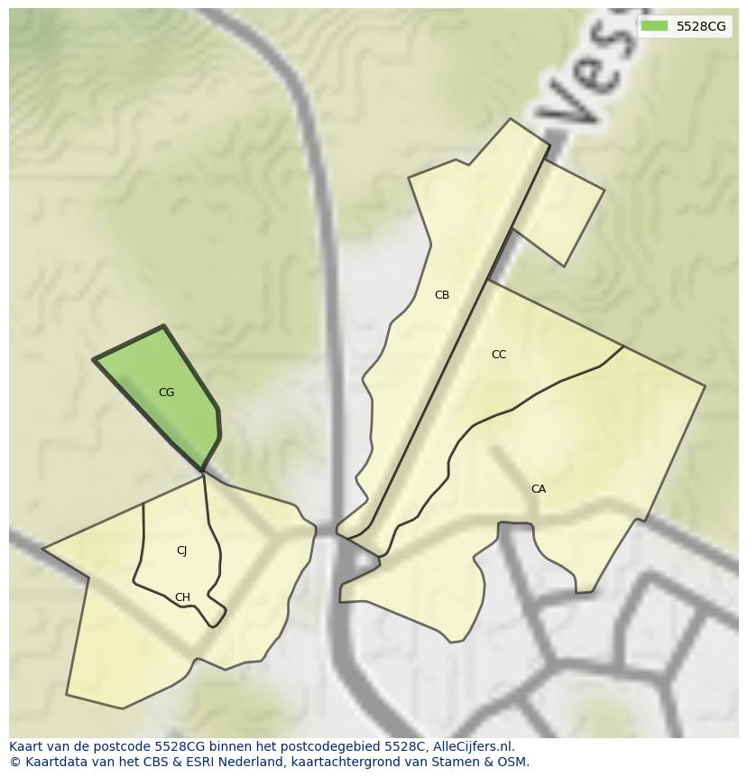 Afbeelding van het postcodegebied 5528 CG op de kaart.