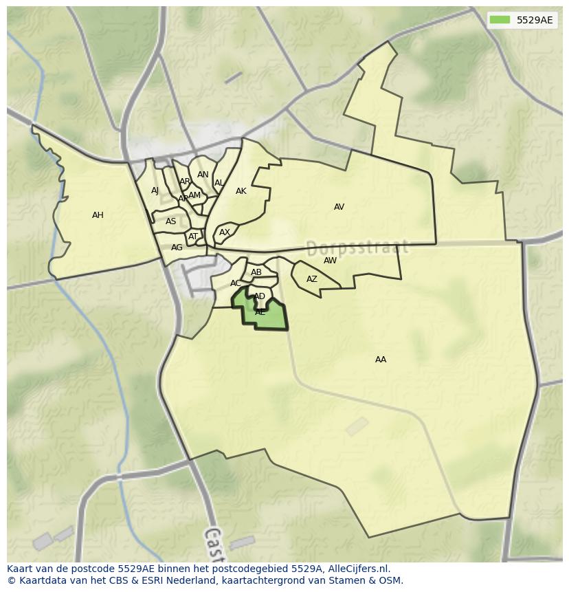 Afbeelding van het postcodegebied 5529 AE op de kaart.