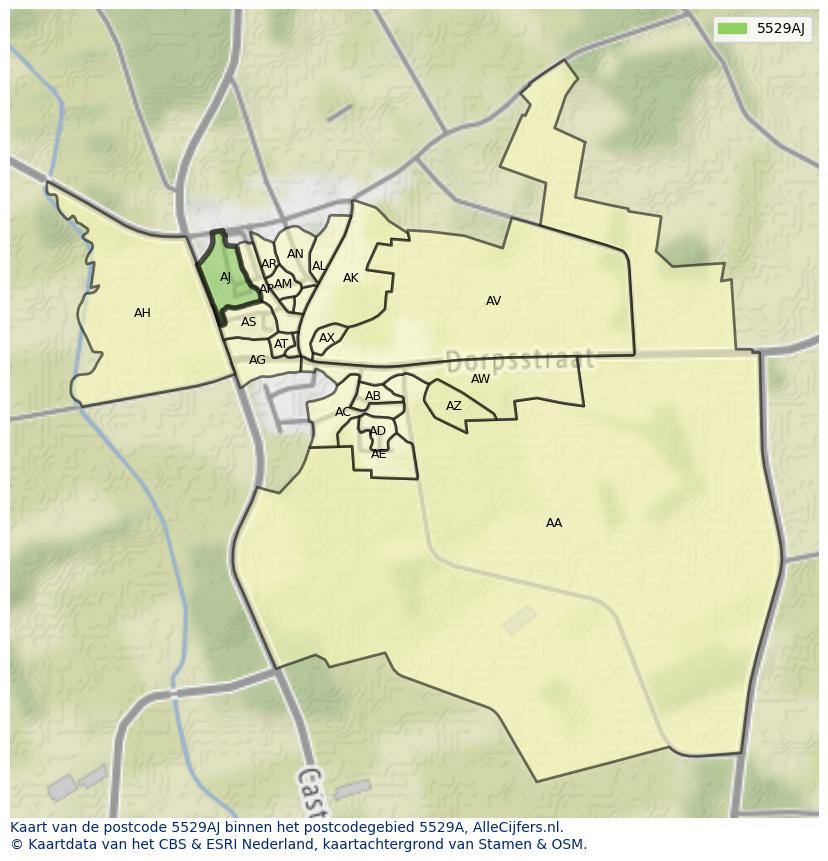 Afbeelding van het postcodegebied 5529 AJ op de kaart.
