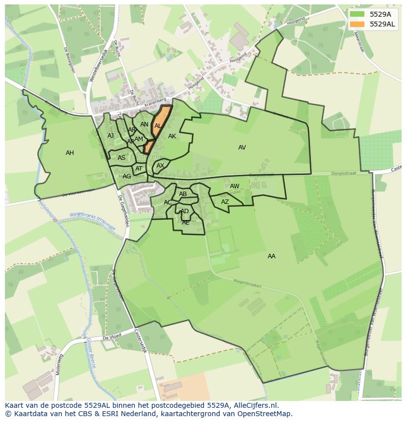 Afbeelding van het postcodegebied 5529 AL op de kaart.