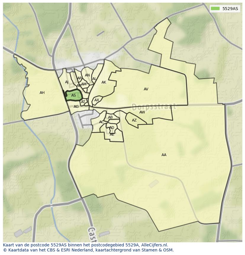 Afbeelding van het postcodegebied 5529 AS op de kaart.