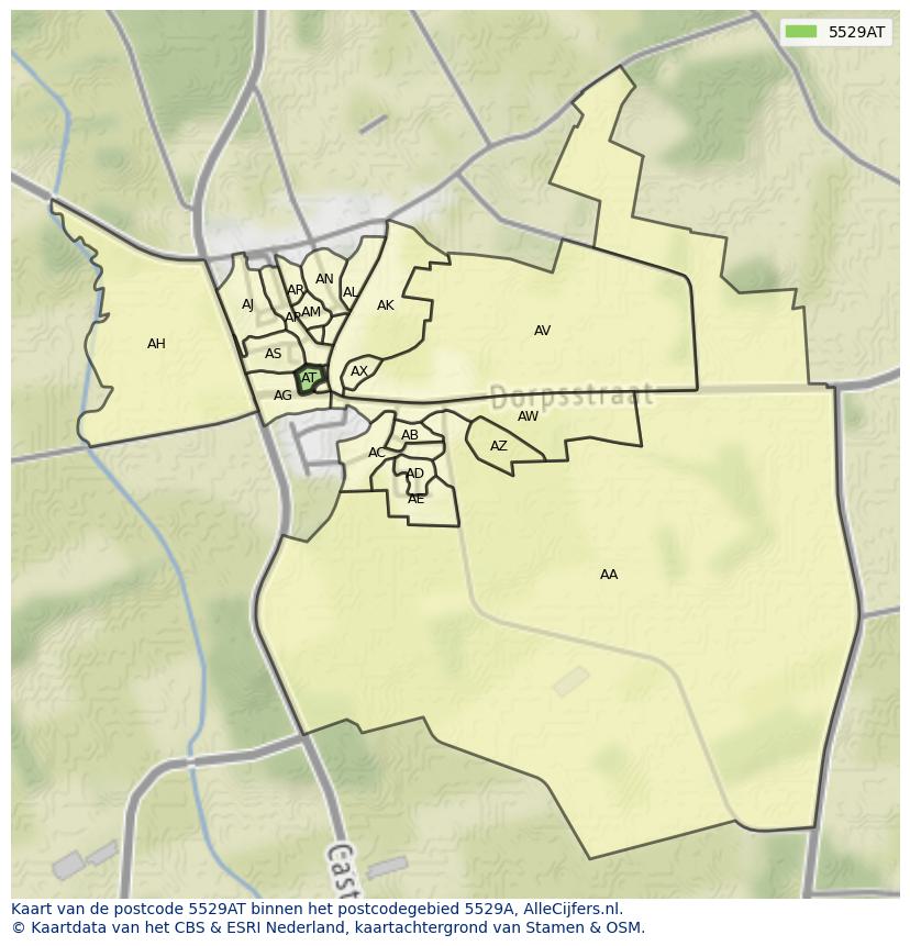 Afbeelding van het postcodegebied 5529 AT op de kaart.