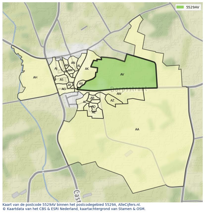 Afbeelding van het postcodegebied 5529 AV op de kaart.