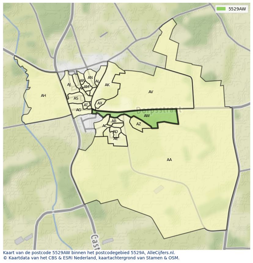 Afbeelding van het postcodegebied 5529 AW op de kaart.