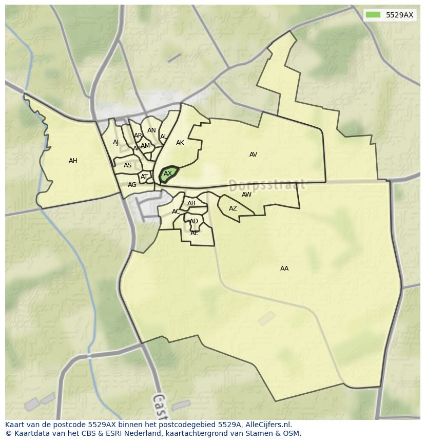 Afbeelding van het postcodegebied 5529 AX op de kaart.