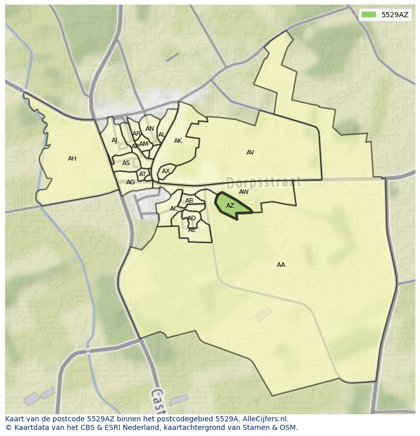 Afbeelding van het postcodegebied 5529 AZ op de kaart.