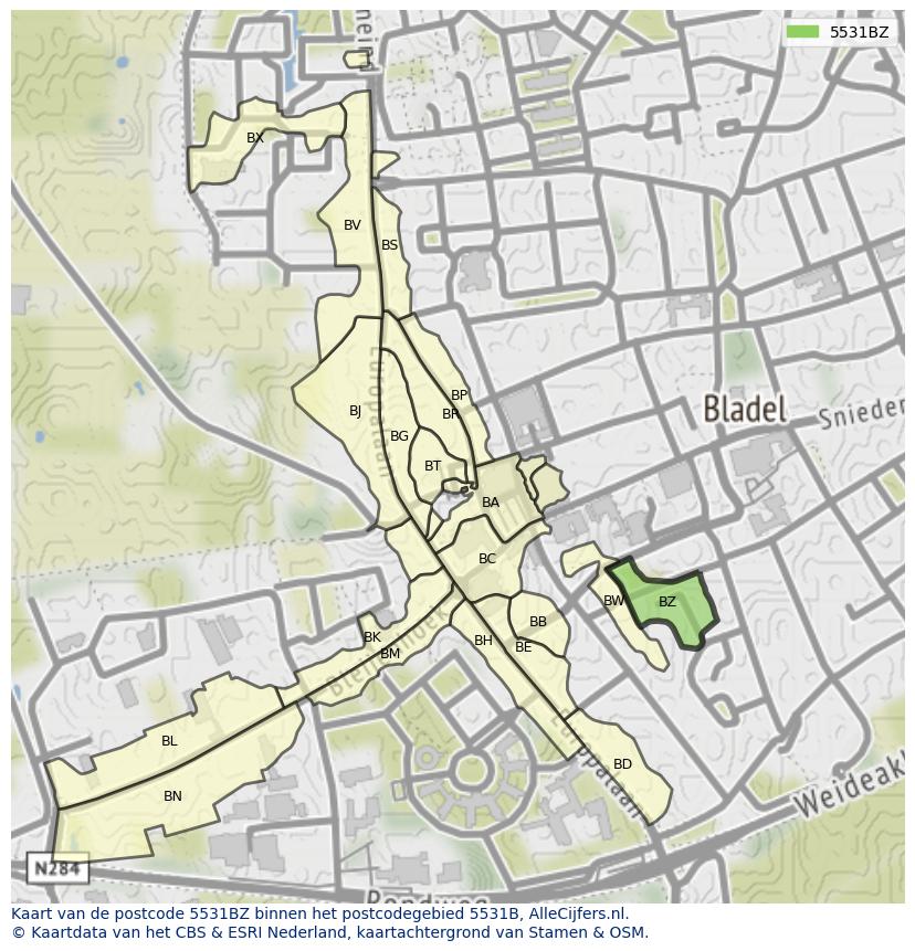Afbeelding van het postcodegebied 5531 BZ op de kaart.