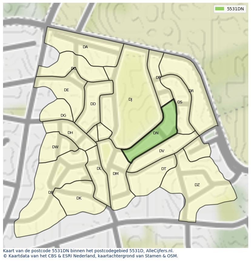 Afbeelding van het postcodegebied 5531 DN op de kaart.
