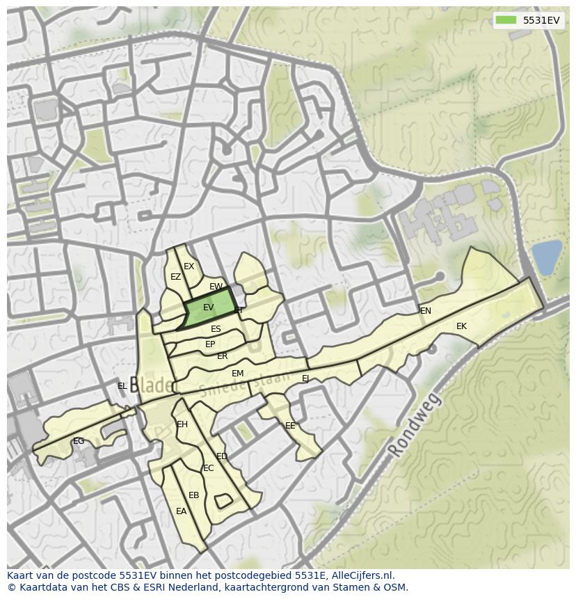 Afbeelding van het postcodegebied 5531 EV op de kaart.