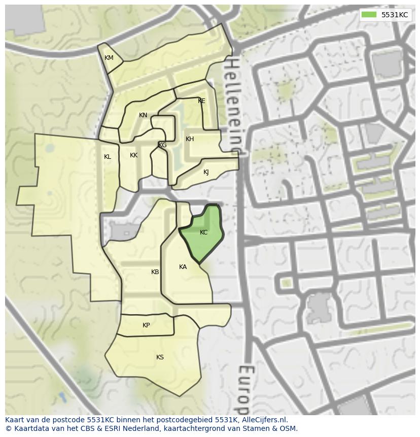 Afbeelding van het postcodegebied 5531 KC op de kaart.