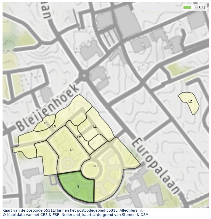 Afbeelding van het postcodegebied 5531 LJ op de kaart.