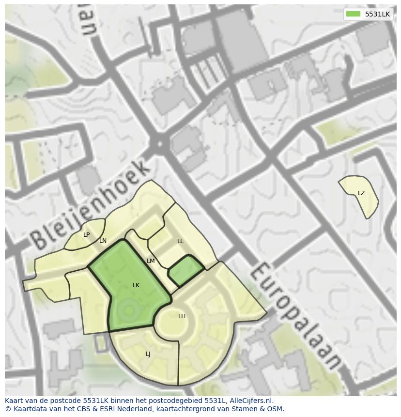 Afbeelding van het postcodegebied 5531 LK op de kaart.