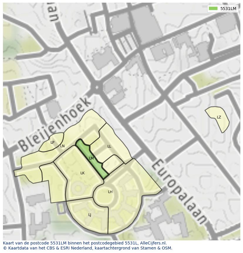 Afbeelding van het postcodegebied 5531 LM op de kaart.
