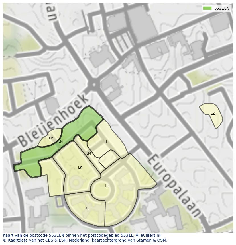 Afbeelding van het postcodegebied 5531 LN op de kaart.