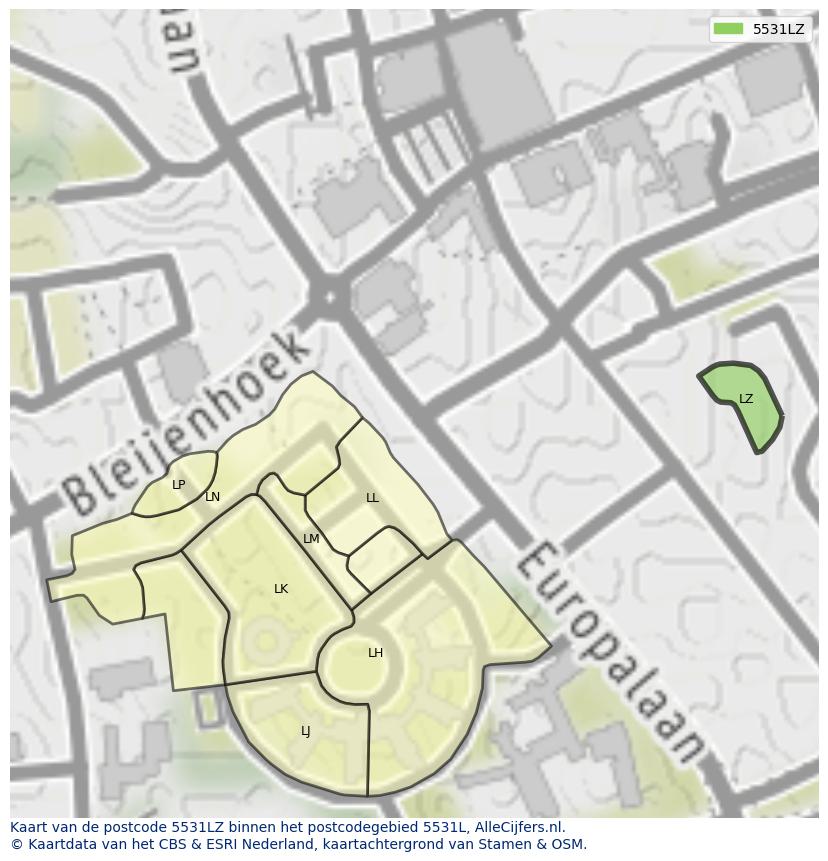 Afbeelding van het postcodegebied 5531 LZ op de kaart.