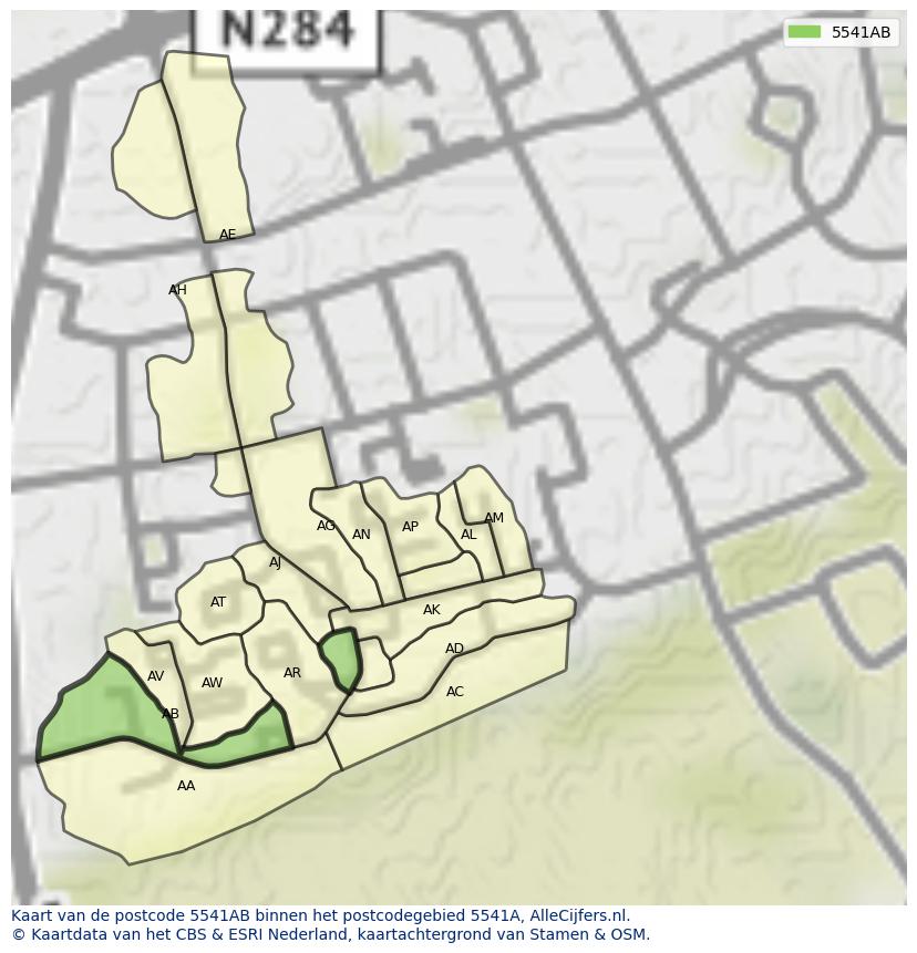 Afbeelding van het postcodegebied 5541 AB op de kaart.