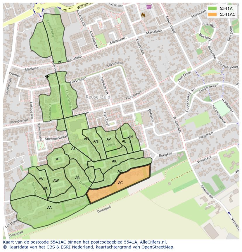 Afbeelding van het postcodegebied 5541 AC op de kaart.