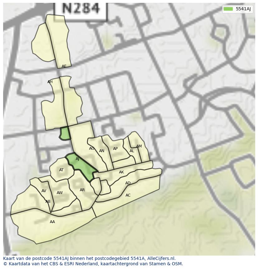 Afbeelding van het postcodegebied 5541 AJ op de kaart.