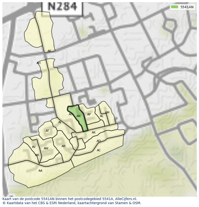 Afbeelding van het postcodegebied 5541 AN op de kaart.