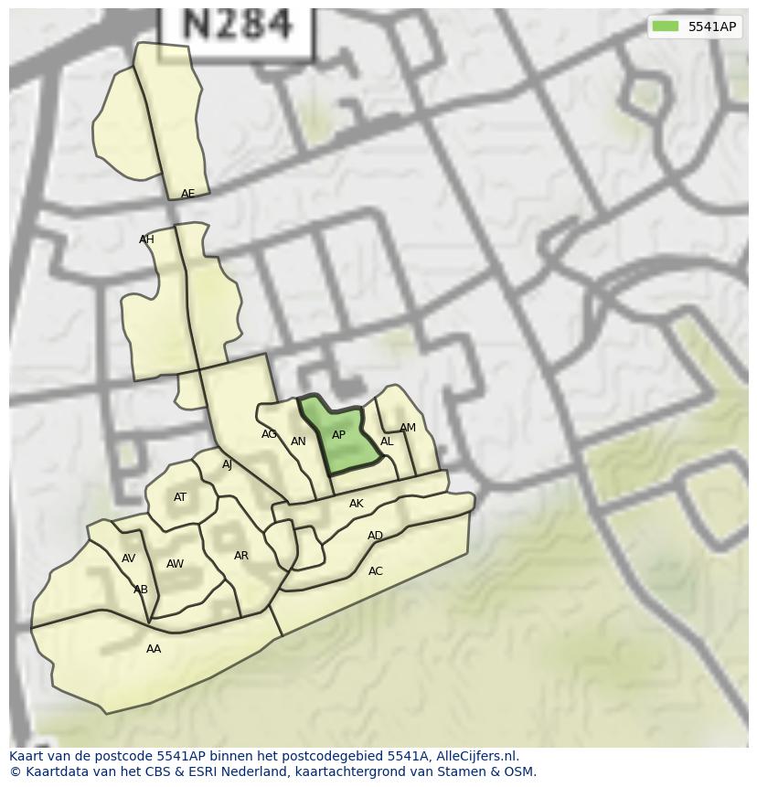 Afbeelding van het postcodegebied 5541 AP op de kaart.
