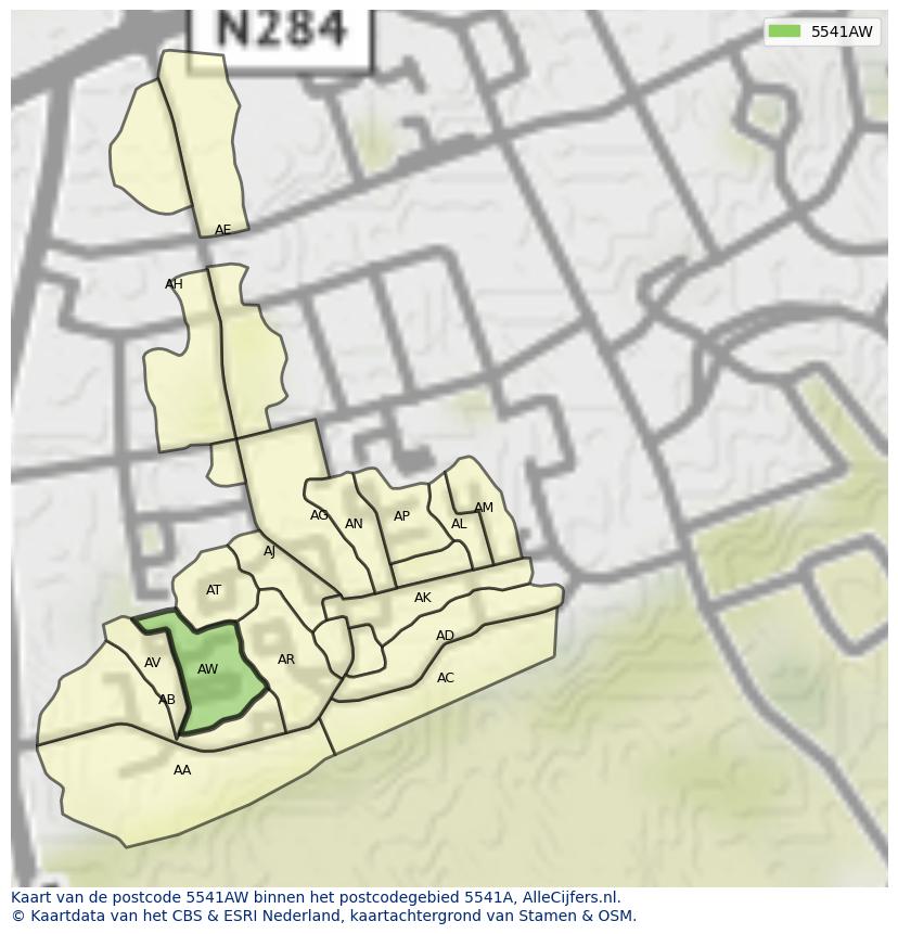 Afbeelding van het postcodegebied 5541 AW op de kaart.