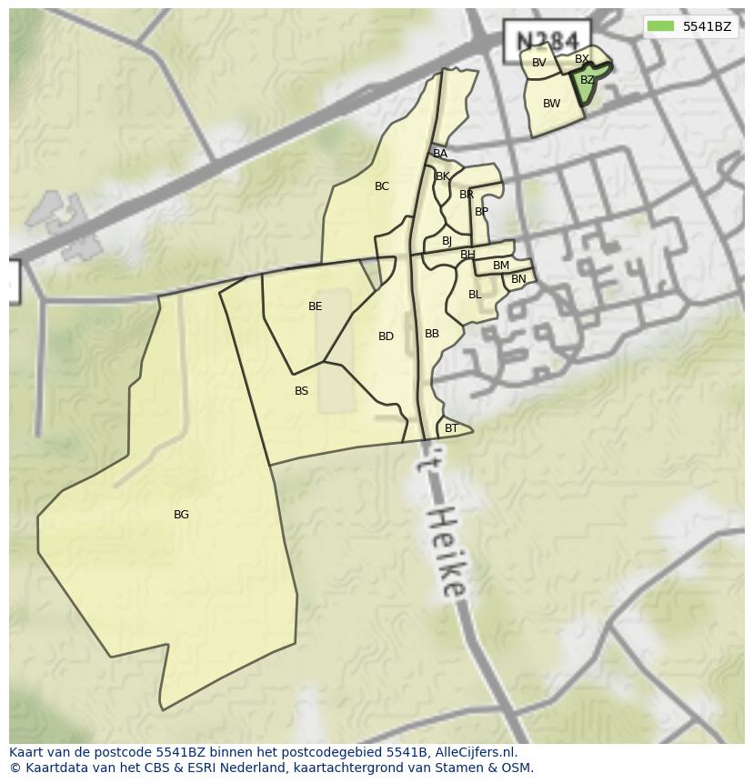 Afbeelding van het postcodegebied 5541 BZ op de kaart.
