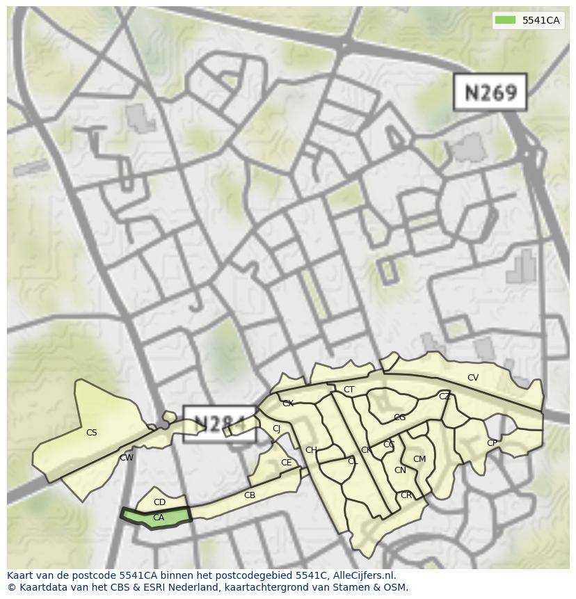 Afbeelding van het postcodegebied 5541 CA op de kaart.
