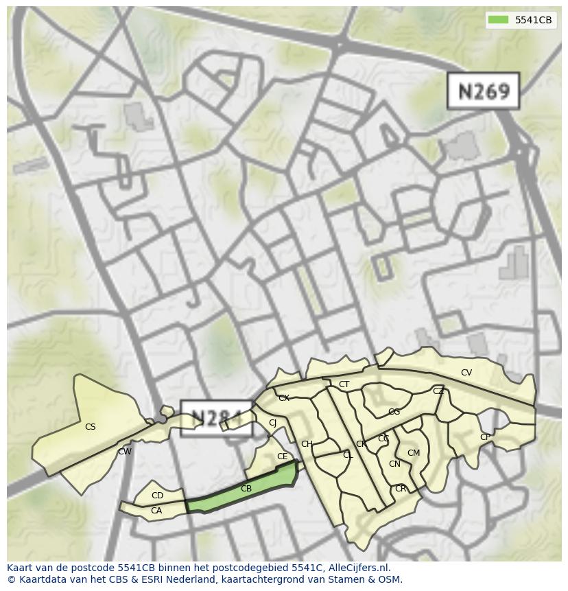 Afbeelding van het postcodegebied 5541 CB op de kaart.