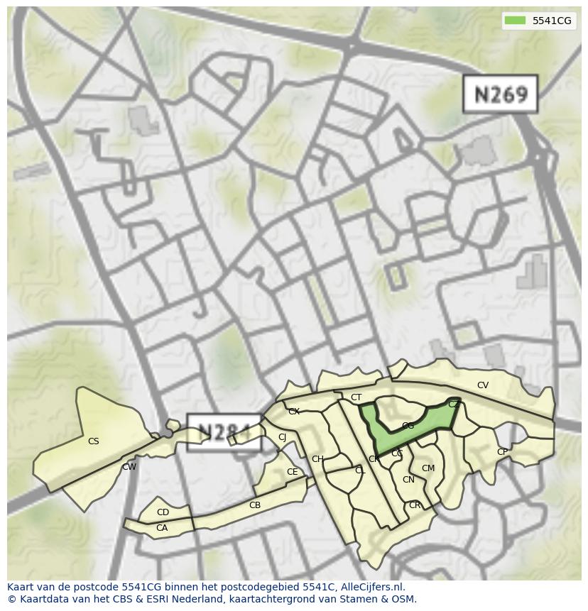 Afbeelding van het postcodegebied 5541 CG op de kaart.
