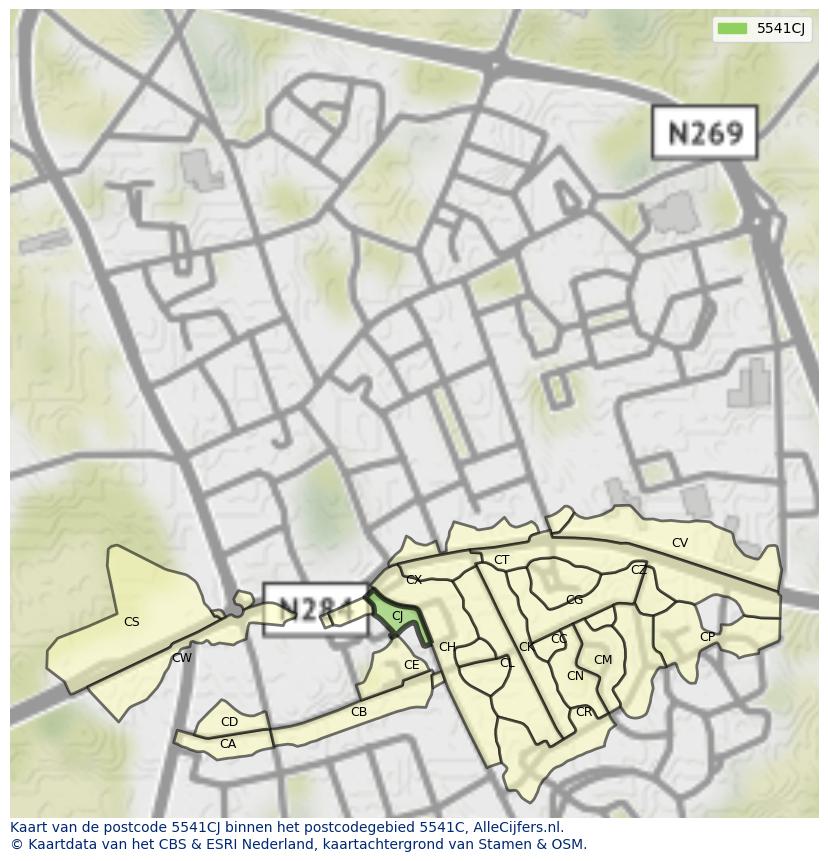 Afbeelding van het postcodegebied 5541 CJ op de kaart.