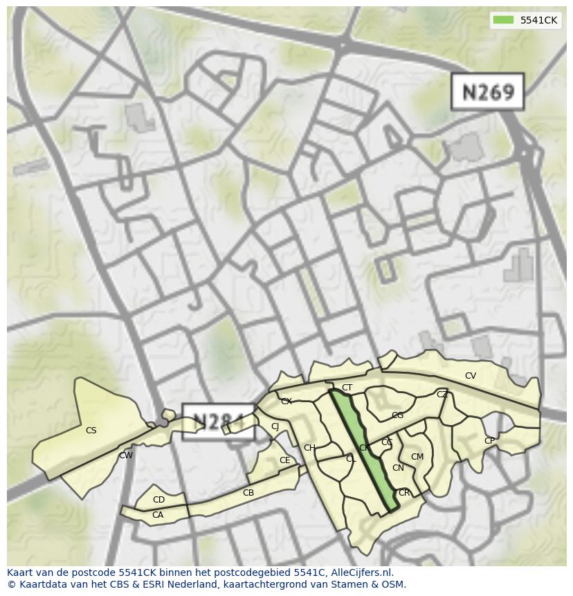 Afbeelding van het postcodegebied 5541 CK op de kaart.