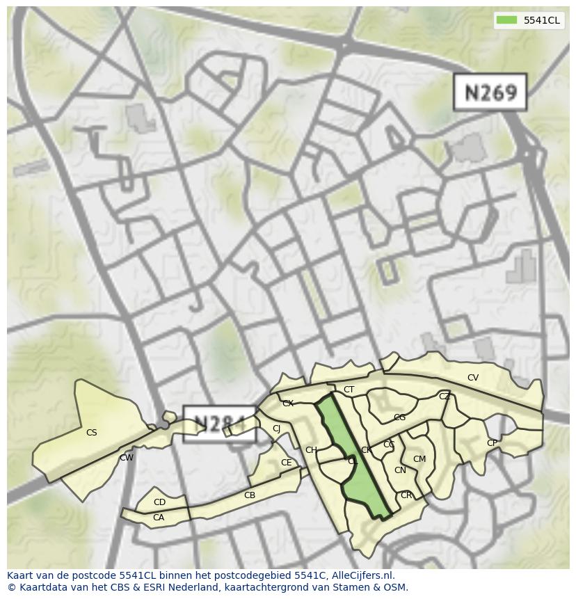 Afbeelding van het postcodegebied 5541 CL op de kaart.
