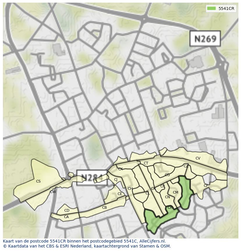 Afbeelding van het postcodegebied 5541 CR op de kaart.
