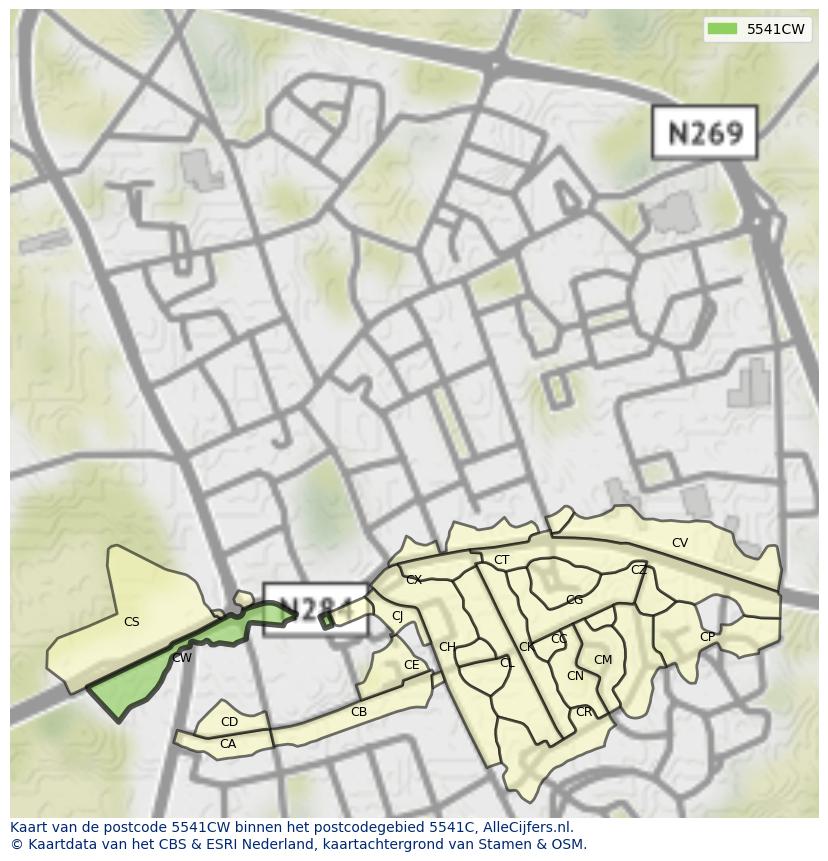 Afbeelding van het postcodegebied 5541 CW op de kaart.
