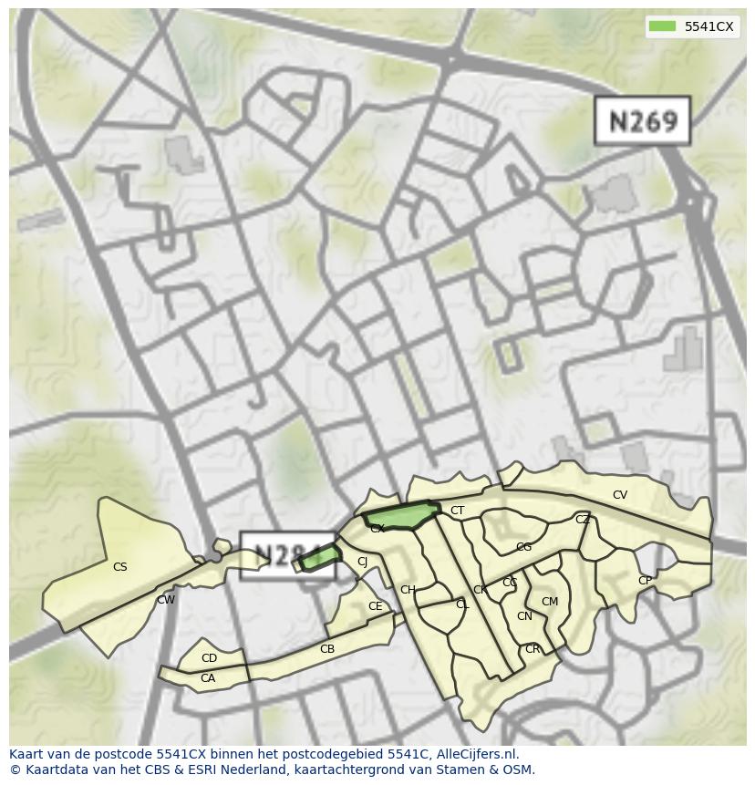 Afbeelding van het postcodegebied 5541 CX op de kaart.