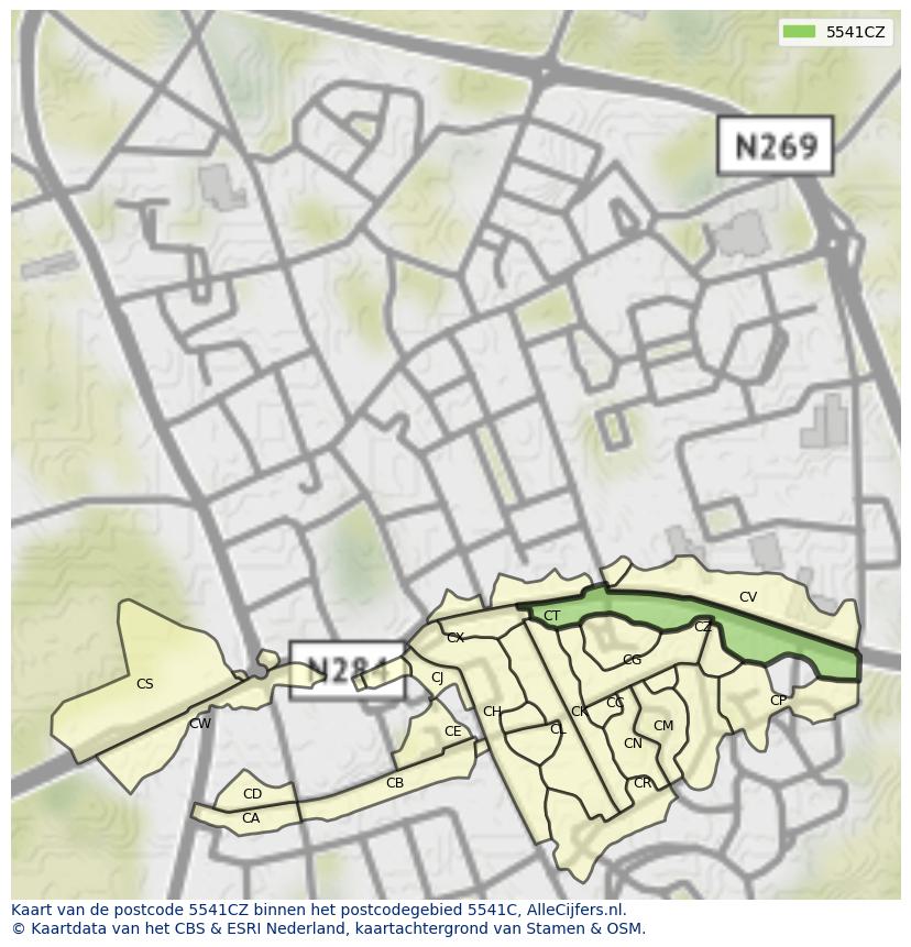 Afbeelding van het postcodegebied 5541 CZ op de kaart.