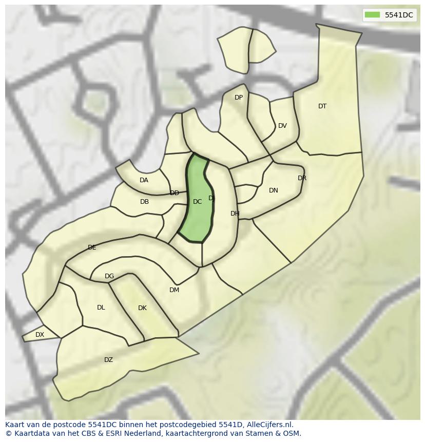 Afbeelding van het postcodegebied 5541 DC op de kaart.