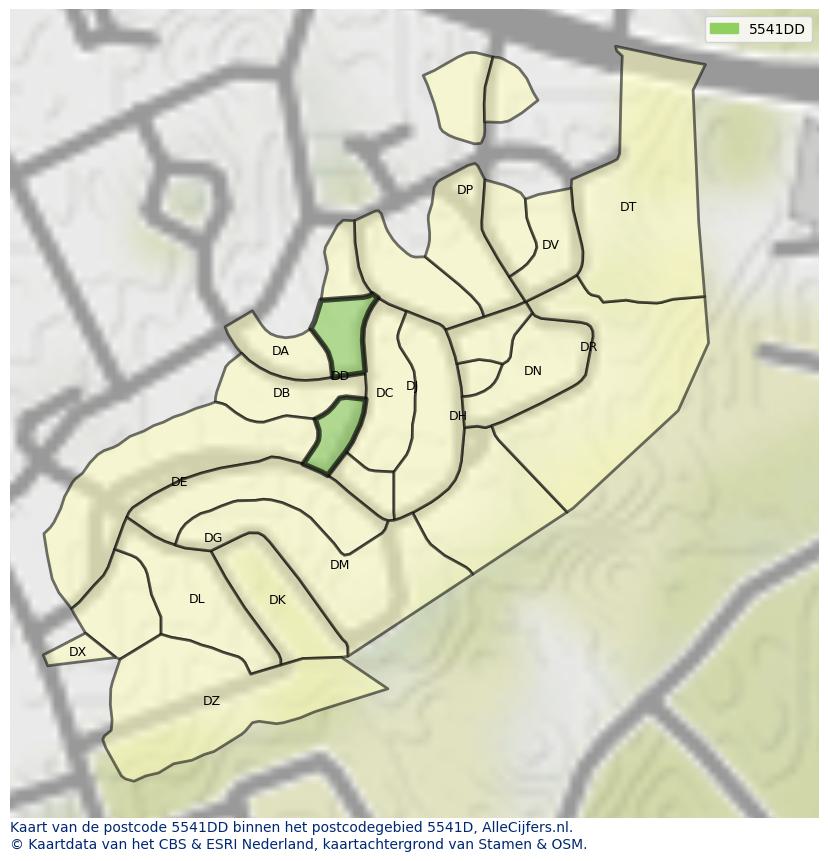 Afbeelding van het postcodegebied 5541 DD op de kaart.