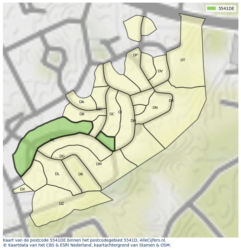 Afbeelding van het postcodegebied 5541 DE op de kaart.