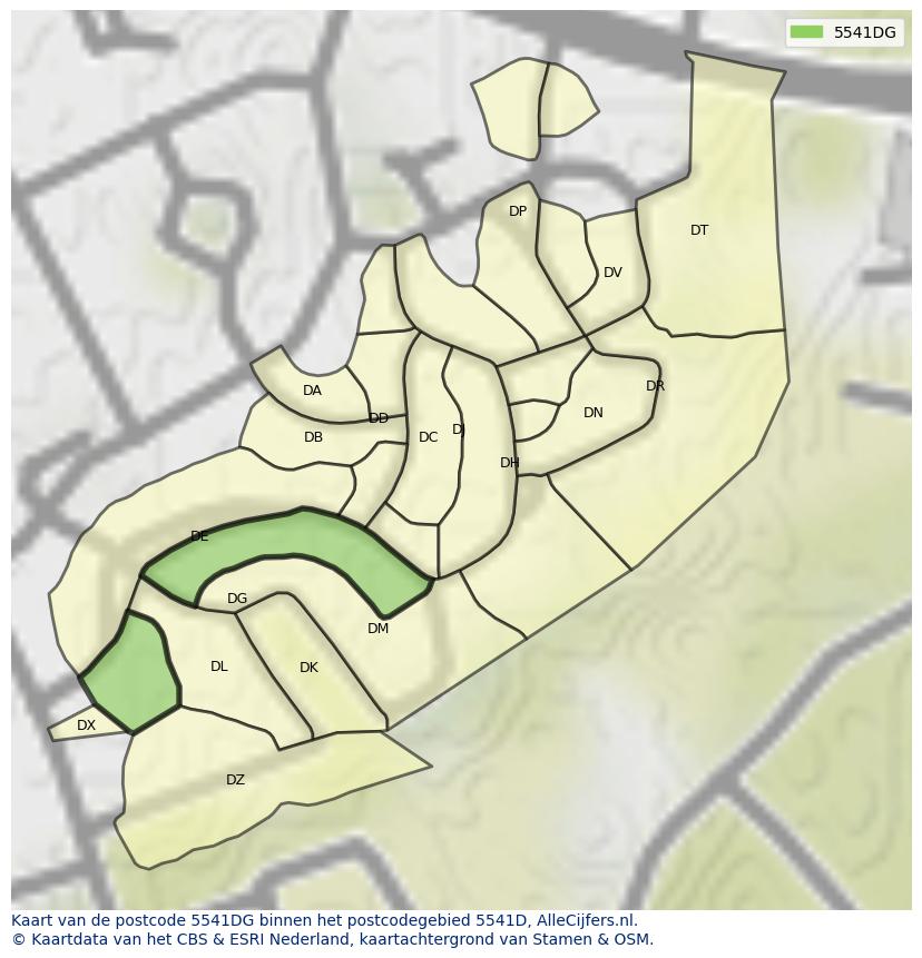 Afbeelding van het postcodegebied 5541 DG op de kaart.