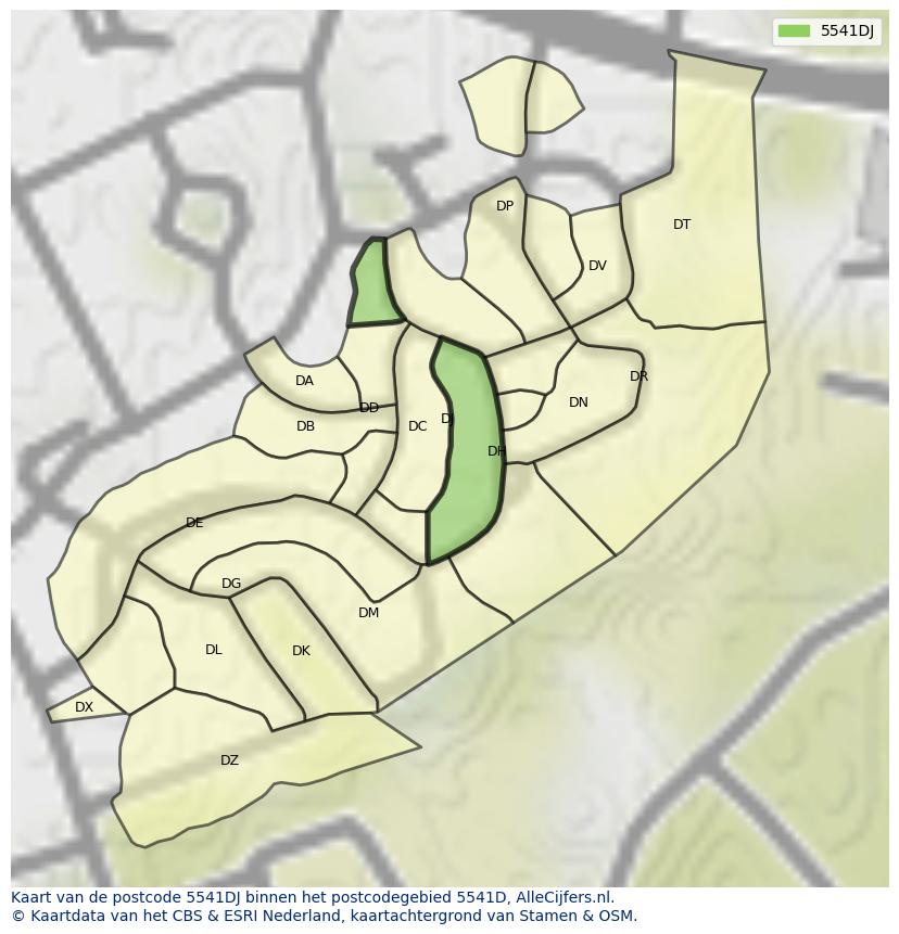 Afbeelding van het postcodegebied 5541 DJ op de kaart.