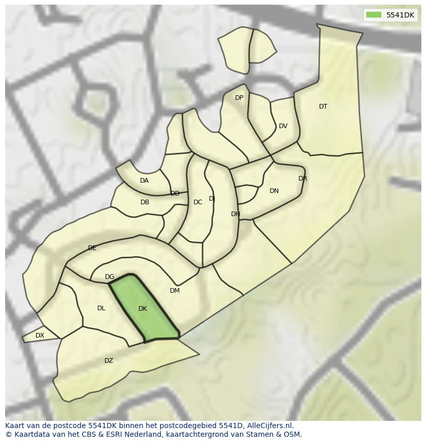 Afbeelding van het postcodegebied 5541 DK op de kaart.