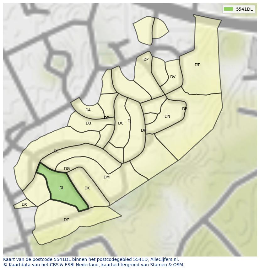 Afbeelding van het postcodegebied 5541 DL op de kaart.