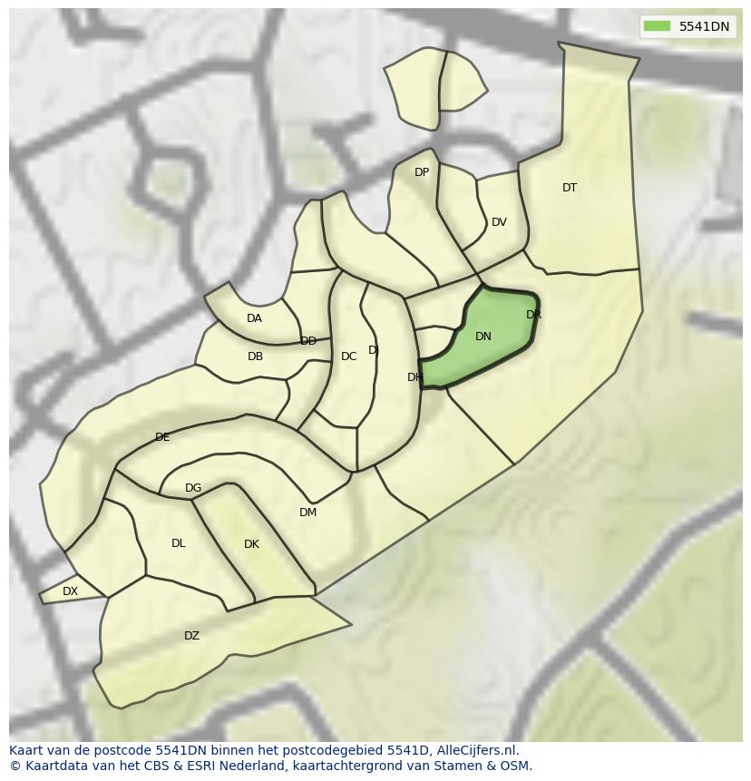 Afbeelding van het postcodegebied 5541 DN op de kaart.