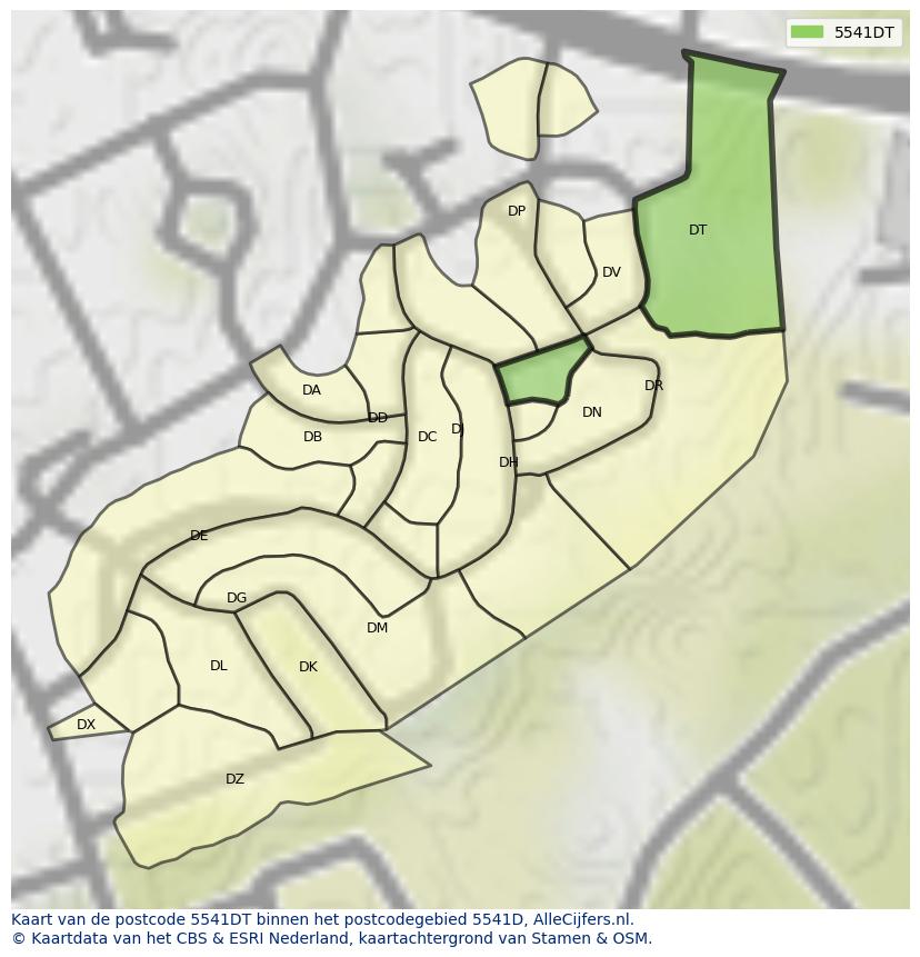 Afbeelding van het postcodegebied 5541 DT op de kaart.