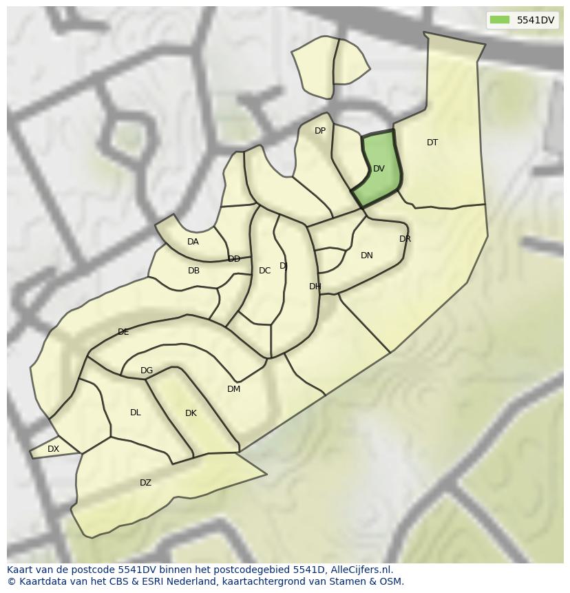 Afbeelding van het postcodegebied 5541 DV op de kaart.