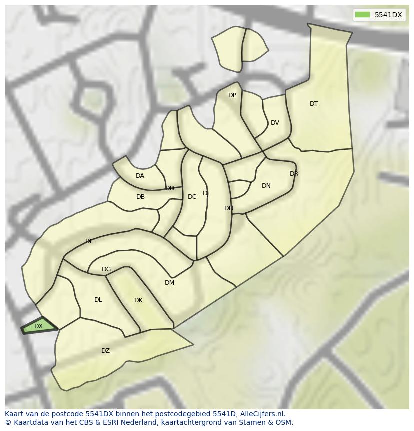 Afbeelding van het postcodegebied 5541 DX op de kaart.