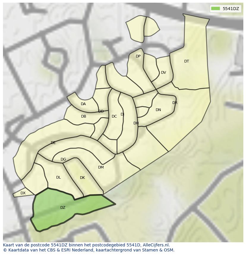 Afbeelding van het postcodegebied 5541 DZ op de kaart.