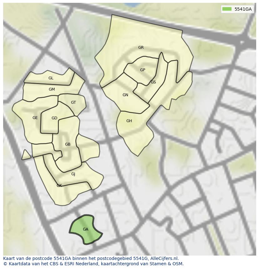 Afbeelding van het postcodegebied 5541 GA op de kaart.